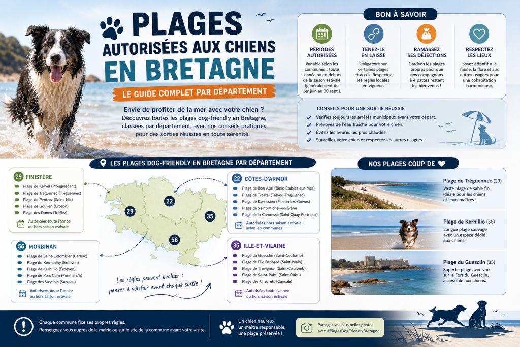 Plages autorisées aux chiens en Bretagne : le guide complet par département