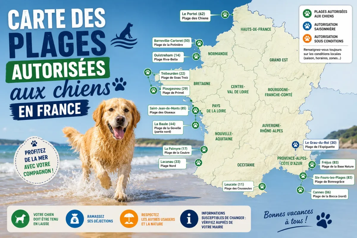 Carte des plages autorisées aux chiens en France