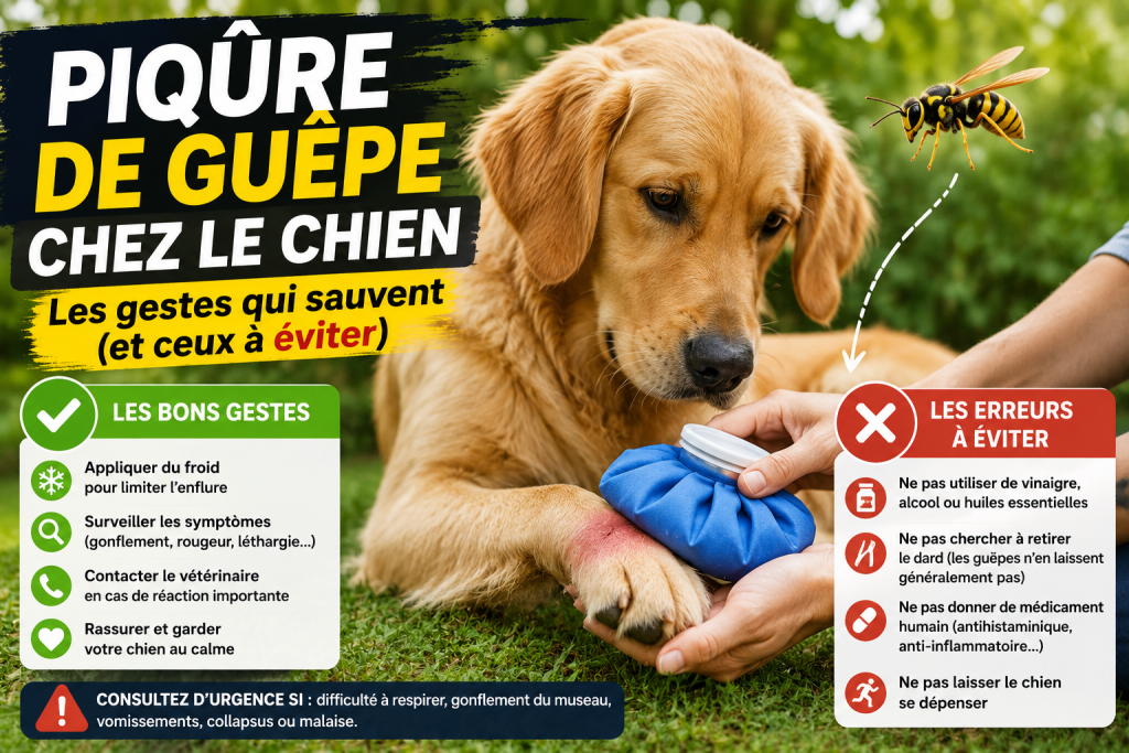 Piqûre de guêpe chez le chien : les gestes qui sauvent (et ceux à éviter)