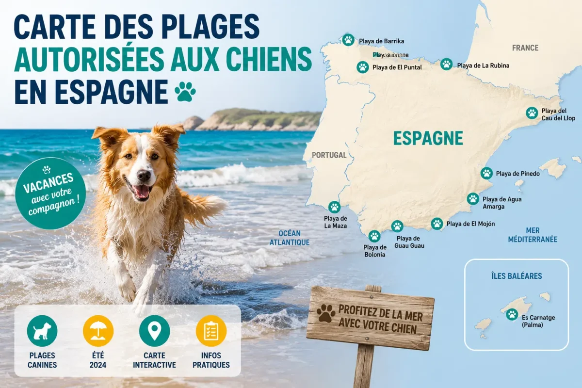 Carte des plages autorisées aux chiens en Espagne