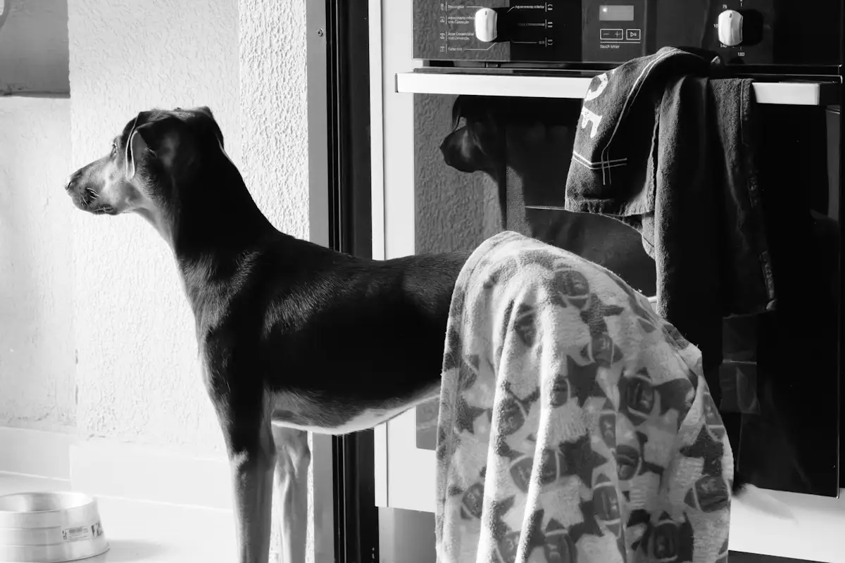 Chien reniflant des oignons et de l'ail, aliments toxiques pour le chien
